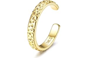 Roheafer 14k Gold Filled Toe Rings for Women Stylish Hammered Open Adjustable 2-3mm Toe Rings Summer Beach Foot Jewelry