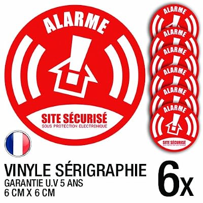 Stickalert Lot de 6 autocollants / stickers Alarme sécurité / 6 cm
