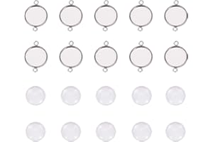 UNICRAFTALE 50 Establece Enlaces de Bandeja Plana Redonda de 12 mm Que Hacen Ajustes de Conector de Cabujón de Acero Inoxidable Y Cabujones de Vidrio Transparente para Hacer Joyas