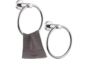 TOPZEA 2 Pack Towel Ring Holder 304 Stainless Steel Circle Towel Racks Wall Mount Simple Round Towel Hanger for Home Bathroom Kitchen Storage, Silver