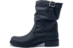 Vyjoù ®️ ALICE Stivaletti bassi caviglia Donna Primavera Estate Scarpe in vera pelle Nero traforati forati B1 e fibbia in canna di fucile Made in Italy Handmade