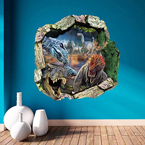 Molie Dinosaurio 3D pared adhesivo DIY impermeable extraíble pared calcomanía Home Room Decor, 19.7 