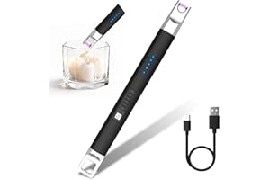 Rouclo Accendino Elettrico, Accendigas USB Ricaricabile con Indicatore della Batteria,Accendino Lungo per Candele, Accendino Arco Elettrico per Accendere Candele,Stufe, Barbecue,Campeggio (Nero)