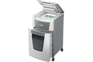 Leitz IQ Autofeed Destructora de Papel de Corte Transversal P4 para Oficinas Pequeñas, Automática, 300 Hojas, Papelera de 60 Litros, Blanca, 80150000