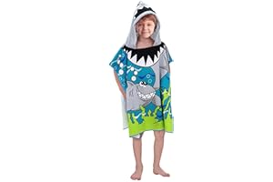 Hillylolly Poncho da Bagno per Bambini, Asciugamano da Spiaggia per Bambini, Asciugamano Bimbi Mare con Cappuccio, Telo Mare Poncho, per Ragazze Ragazzi 2-12 Anni (Squalo S)