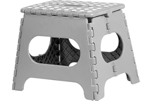 iTrend 11 Inch Folding Step Stool - Heavy Duty Plastic for Adults & Kids - Opens with one Flip - Anti Skid Lightweight Foldable for Kitchen, Bathroom and Bedroom - Grey & White