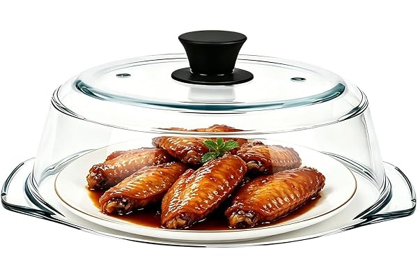 Glass Microwave Cover - Clear Heating Reusable Lid with Silicone Handle, Microwave Splatter Cover Glass | for Oven Bowls Plates Cooking Heating Warming Steaming Vegetables Food