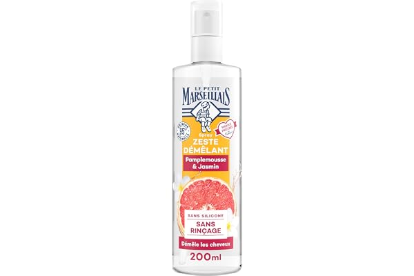 Le Petit Marseillais | Spray Zeste Démêlant Pamplemousse & Jasmin (flacon vaporisateur de 200 ml) – Soin sans rinçage pour démêler les cheveux – 95% d'origine naturelle et sans silicone