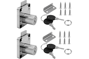 COACOM 2 zamki do szuflad ze stopu z kluczem, w zestawie 2 zamki i 12 śrub ze stali nierdzewnej, zamek do szafy, zamek krzywkowy, nadaje się do szafek, stołów, komód itp.