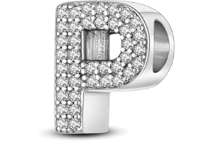 KUNSIR A-Z Alfabeto Charms Abalorios Colgante para mujer, plata de ley 925, compatible con pulseras y collares Pandora, compatible con pulseras europeas para mujeres y niñas KJC165