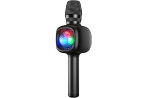bopmen Karaoke Microphone Bluetooth Microphones for Singing,Karaoke for Kids, 4 in 1 Portable Karaoke Mic Speaker with Disco Ball LED Lights for Home KTV Party/Birthday Party(Black)