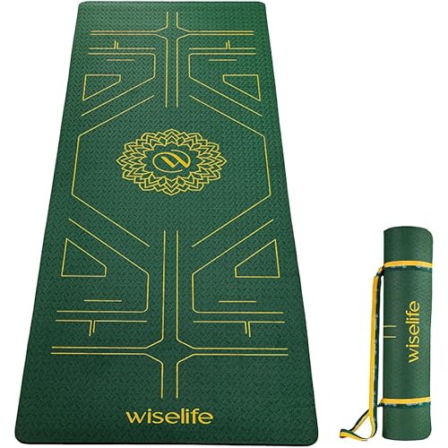 Wiselife True Alignment Yoga Mat   Sleek Yoga Strap For Men And Women (Probalance Tpe Material 6Mm Extra Thick Extra Long Extra Wide) (Emerald)
