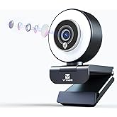 VITADE 960A 1080P FHD Webcam with Ring Light, Streaming Webcam for PC with Dual Microphone, Fast AutoFocus, H.264 Sharp Image