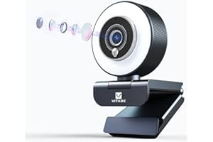 VITADE 960A 1080P FHD Webcam with Ring Light, Streaming Webcam for PC with Dual Microphone, Fast AutoFocus, H.264 Sharp Image, Plug and Play, USB Web Camera for Zoom Meeting Skype Teams Twitch