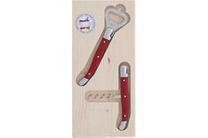 Jean Dubost Laguiole JD97252.RED korkociąg i otwieracz do butelek zestaw z uchwytami, stal nierdzewna