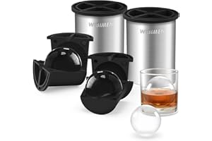WIBIMEN Klarer Eiswürfelbereiter, 6,4 cm Eisbälle, Eisballbereiter aus kristallklarem Edelstahl, BPA-freie Premium-Silikon-Eiswürfelformen für Whisky und Cocktails (2 PACK)
