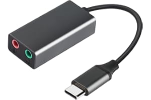 ‎GINTOOYUN GINTOOYUN Externe USB-Typ-C-Stereo-Soundkarte, USB Typ-C Dual Channel externe Soundkarte mit 3,5 mm Lautsprecher/Kopfhörer- und Mikrofonanschlüssen für Laptops, Kopfhörer, Mikrofone, PS4 usw