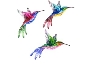 Svalor 3 Pack Metal Hummingbird Garden Ornaments Outdoor,Wrought Iron Colorful Hummingbird Wall Decor for Outside Garden Pati