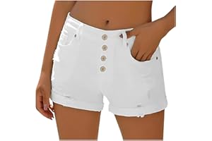 NUSGEAR 2024 Pantalones Cortos Vaquero Mujer Moda Blanco Bermudas Casual Mezclilla Pantalon Corto Elástico Chandal Bolsillo Shorts Deportivos Rotos Pantalones Cortos Jeans Shorts Denim