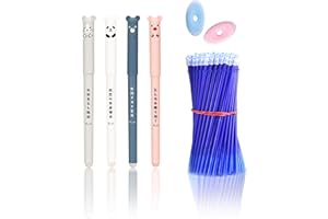 LOREC 4 Pezzi 0,35MM Penna Gel Cancellabile a Forma di Animale+50 Ricariche Penne Cancellabili Blu e 2 Gomme Penna Cancellabile Blu Penne a Inchiostro Gel Cancellabili Cartoni Penne Carine per Studenti