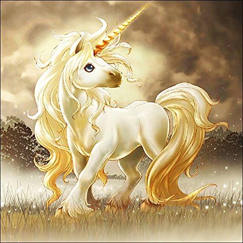 Printing DIY Diamond Painting Flower Full Area Square Resin Stick Paste Home Decor Wall Decorative Painting(Unicorn) (30x30cm/11.81*11.81inch)