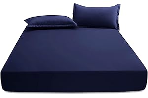 EV DEKOR®MF0001 Fitted Sheet Double, Navy - Deep Pocket Bedsheet 10inch (25 cm) - Soft Brushed Microfiber Fabric - Shrinkage and Fade Resistant - Bottom Sheet - Double Fitted Bed Sheets