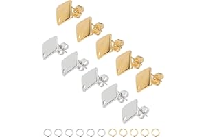 UNICRAFTALE 40 Sets 2 Colours Rhombus Stud Earrings Stainless Steel Geometric Stud Earrings Blanks DIY Earring Accessories 0.8 mm Pen Earrings DIY Set for DIY Earrings Jewellery Making