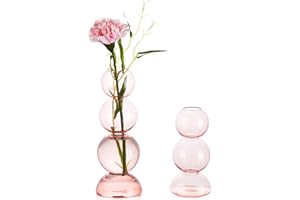 Hewory Petits Vases en Verre à Bulles - Décoration de Table Rose - Vases Esthétiques Ronds - Pour Salon, Mariage, Chambre