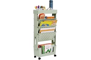 YOTATING Mobile Bookshelf with Wheel, Large Capacity Book Rack Magazine Cart Kids Movable Storage Bookcase with 5 Layers for Home, Classroom, School, Office, Dorm, Green