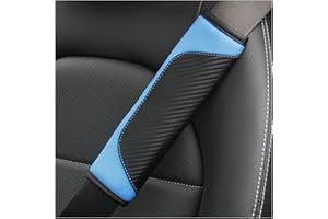 JNNJ 2PCS Car Seat Belt Cover, Carbon Fiber Safety Seatbelt Shoulder Strap Covers, Breathable Leather Soft Harness Pad Protect Your Neck and Shoulder Compatible with Cars(Blue)