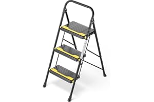 ‎URACKIFY Urackify Trittleiter 3 Stufen Klappbar Leiter, Hochbelastbar bis 150 kg, Tritt Breite Rutschfeste Stufen, Handlauf, Kompakte Haushaltsleiter Stehleiter für Haushalt Küche, Büro, Vorratskammer, Schwarz