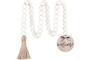 Meplait Wooden Bead Garland with Tassel, Decorative Beads Home Decor Farmhouse Tassel Garland Boho Decor for Tiered Tray（38in）