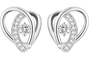 JEWAB Sterling Silver Stud Earrings, Irregular Heart Shaped Small Silver Studs Earrings with Cubic Zirconia for Women Girls│Dainty Earring for Sensitive Ears│Birthday Christmas Earrings Gifts