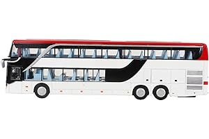 Phefop Modèle de Bus à Deux étages en Alliage, Jouet Miniature avec Lumières LED et Musique pour Enfants, Ensemble de Jeu éducatif pour Garçons et Filles, Réplique à l'échelle 1:50 (Blanc Rouge)