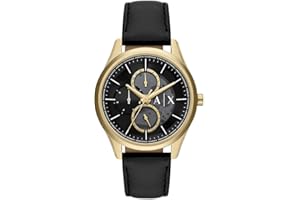 Armani Exchange Montre pour Homme, Mouvement chronographe et boîtier de 42 mm avec Bracelet en Acier Inoxydable, Cuir ou Silicone, Noir et Ton Or, 42MM