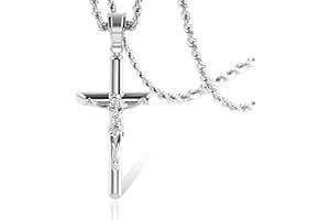 ALEXCRAFT Collar Cruz Crucifijo Jesucristo Acero Inoxidable Cruz Dorada Plata Hombre Mujer Oro 55+5cm