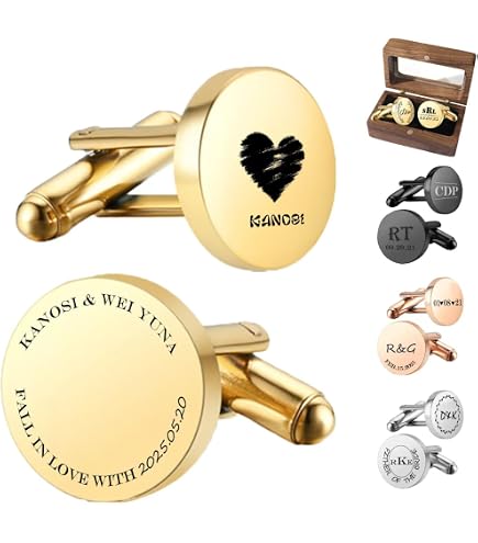Boutons De Manchette Personnalisés Avec Initiales – Boutons De Manchette Gravés Monogramme Lettres Pour Mariage, Homme Élégant