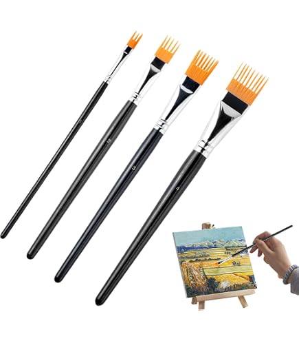 Grainer Pinceau Ensemble - 4 Pièces Artiste Plat Peigne Pinceaux pour Peinture Acrylique Huile Aquarelle | Pinceauxes De Peinture À Manche Ergonomique pour Coloration Loisirs Créatifs Dessin