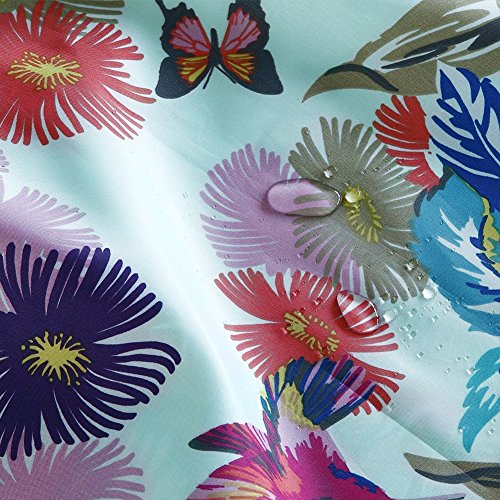 S-ZONE Blumen mit Vögeln und Schmetterling Drucken Duschvorhang verdicken Anti-Schimmel Textilien Polyester Wasserabweisend 180×180 cm mit 12 Vorhangringe - 2