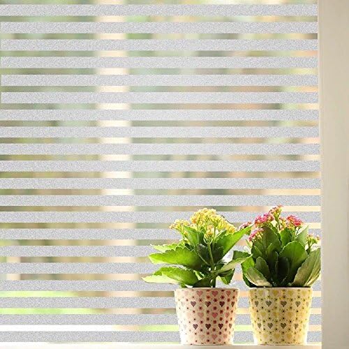Zanbringe 17.7x78.7 Inches(45x200CM) Non-Adhesive Home &amp; Office Semi-Privacy Bold Striped Static Cling Window Film