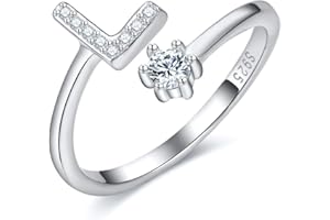 CRYSLOVE Anello da Donna Iniziale in Argento 925 Dalla A Alla Z di Anello Aperto Regolabile Lettera Captiale Argento,Regalo di Compleanno per la Festa Della Mamma