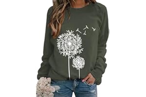 Dresswel Women Dandelion Print Sweatshirt Crew Neck Long Sleeve Tops Basic Jumper Tunic Blouse Shirts