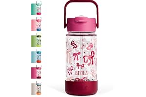 BEOLA 500ml Kids Water Bottle with Straw Lid and Silicone Protective Boot, Tritan Plastic, BPA BPS FREE Leak Proof and Drop Resistant Kids Water Bottles for School (Blush & Bows)