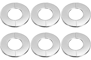 sourcing map 6pcs Wall Split Flange 1.34" (34mm) Stainless Steel Round Self-Adhesive Split Flange Pipe Cover Clip-on Escutcheon Collar for Floor Ceiling Bathroom Kitchen Toilet