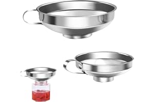 WASUQO 2 embudos de acero inoxidable, embudo de mermelada, embudo de mermelada con asa, gran apertura, embudo grande, embudo pequeño, embudo de cocina para transferir líquido, aceite, polvo, frijoles