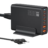 USB C Charger 200W, PD 100W Fast Charger, 6 Port Charging Station GAN-III Charger, Compatible with MacBook Pro/Air, DELL XPS,
