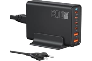 200W USB C Ladegerät, PD 100 W Schnellladegerät 6 Port Ladestation GaN-III Charger, Netzteile Kompatibel mit MacBook Pro/Air, Dell XPS, iPhone 15/16/14/Pro, Samsung, Xiaomi, iPads, Steam Deck