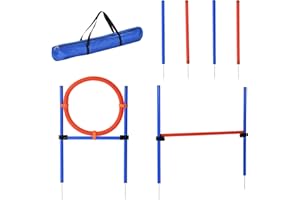 PawHut Agility-Übungs-Set Slalom-Hürden-Sprungring 3 in 1 Hundesport Trainingsplatz PE Blau+Rot