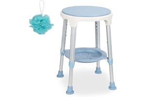 Cecaylie Sgabello da doccia, girevole a 360° con palette e palla da bagno, antiscivolo regolabile in altezza da 42 a 54 cm, ausilio per la doccia, sedile da doccia per anziani e donne in gravidanza