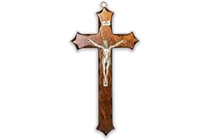LA BALESTRA Crocifisso in legno - da parete - Cristo in argento - prodotto in Umbria Italy - (25,5 X 14)